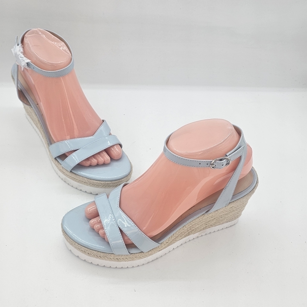 Stuart Weitzman Catlina Patent Leather Espadrille Wedge Sandals Baby Blue 7.5 - Picture 5 of 15